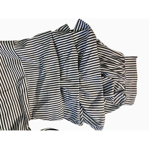 Plus Size Women Ruffle Sleeve V Neck Waist Tie Striped Black/White Blouse‎ 2X - Picture 5 of 9